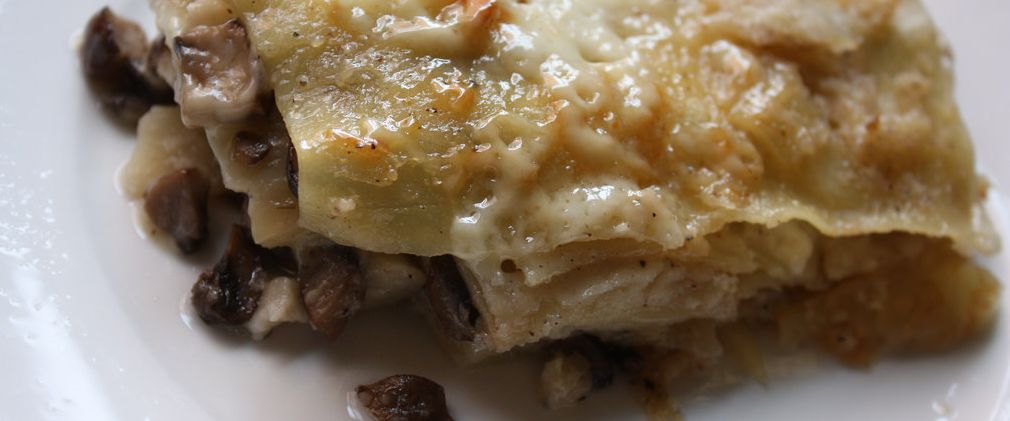 Lasagne au foie-gras, champignons & ricotta